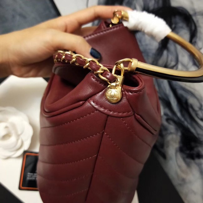 Chanel Bucket Bag Lambskin & Gold-Tone Metal A57861 red