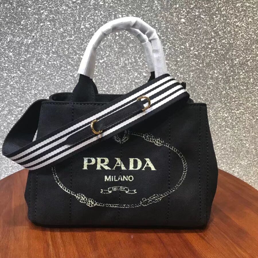 Prada Fabric Printed Tote 1BG439 black