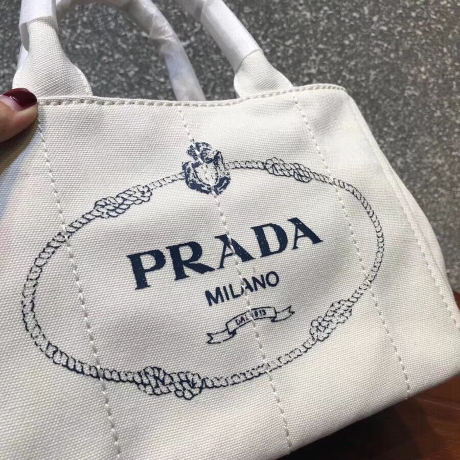 Prada Fabric Printed Tote 1BG439 white