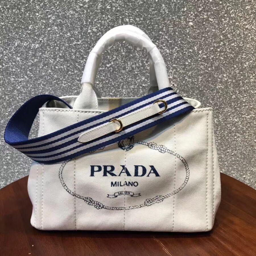 Prada Fabric Printed Tote 1BG439 white