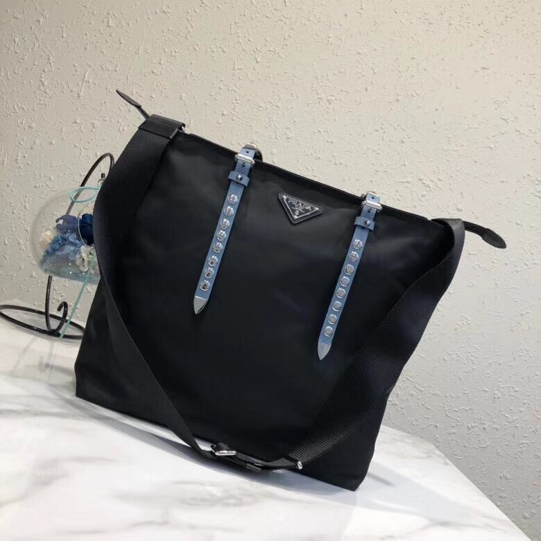 Prada Saffiano leather and nylon tote 1BG212 black&blue