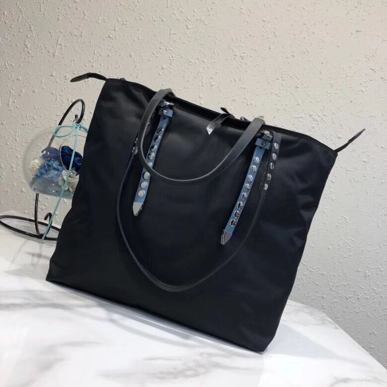 Prada Saffiano leather and nylon tote 1BG212 black&blue