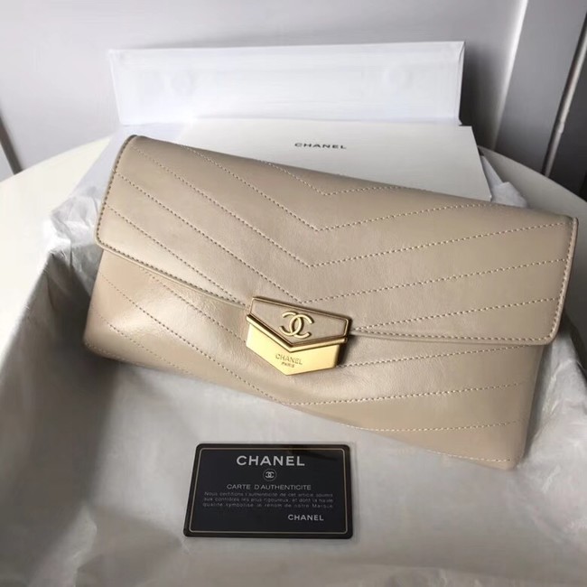 Chanel Clutch Calfskin & Gold-Tone Metal A57493 Beige