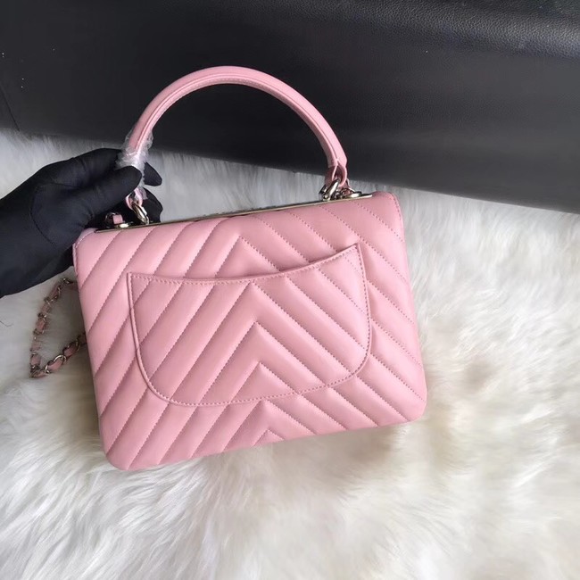 Chanel CC original lambskin top handle flap bag 92236V pink Silver Buckle