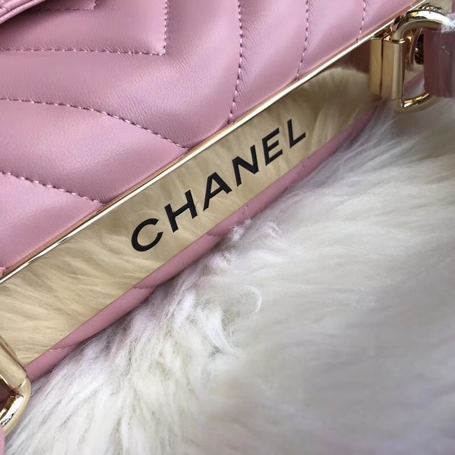 Chanel CC original lambskin top handle flap bag A92236V pink Gold Buckle