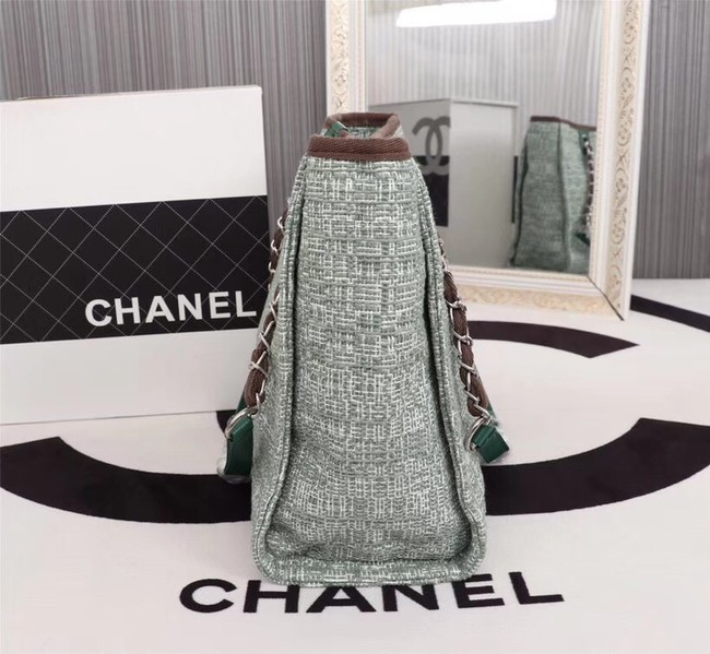 Chanel Canvas Shopping Bag Calfskin & Silver-Tone Metal A23556 green