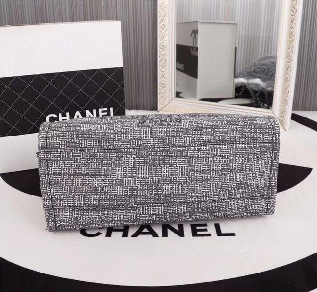 Chanel Canvas Shopping Bag Calfskin & Silver-Tone Metal A23556 grey