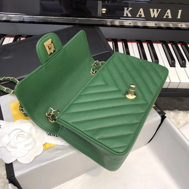 Chanel Small Classic Handbag Grained Calfskin & Gold-Tone Metal A69900 green