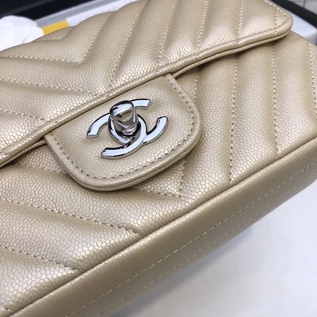 Chanel Small Classic Handbag Grained Calfskin & silver-Tone Metal A69900 gold