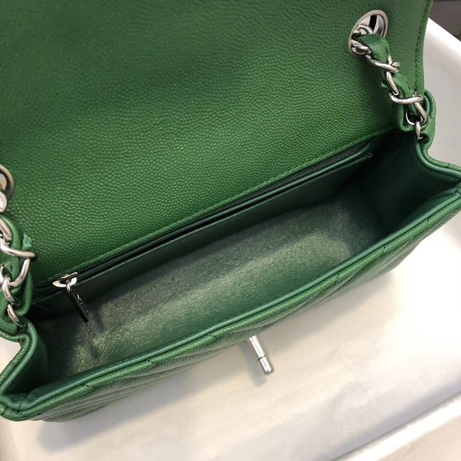 Chanel Small Classic Handbag Grained Calfskin & silver-Tone Metal A69900 green