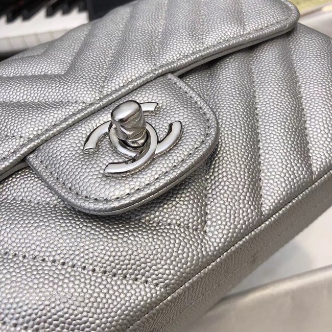 Chanel Small Classic Handbag Grained Calfskin & silver-Tone Metal A69900 silver