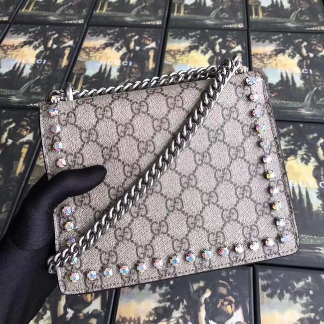 Gucci Dionysus GG Supreme canvas crystal mini bag 421970 apricot