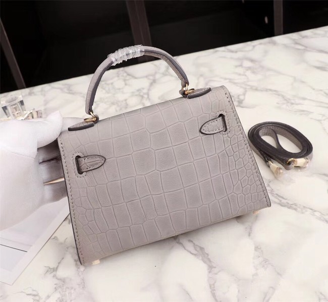 Hermes Kelly 19cm Tote Bag crocodile Leather KL19 light gray