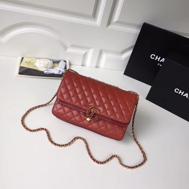 Chanel Original Flap Bag Lambskin & Gold-Tone Metal A57276 red