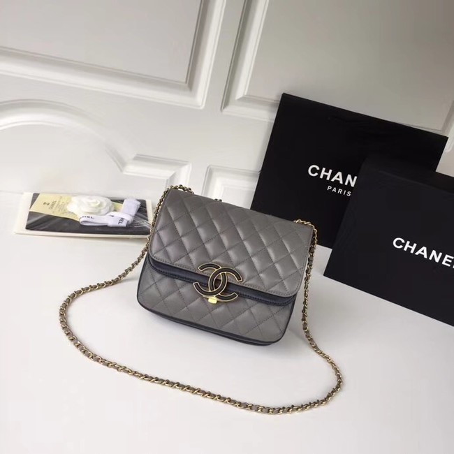 Chanel Original Flap Bag Lambskin & Gold-Tone Metal A57277 grey