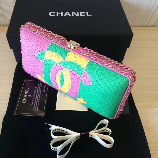 Chanel Minaudiere Metallic Snake skin & Ruthenium-Finish Metal 78990 pink&green