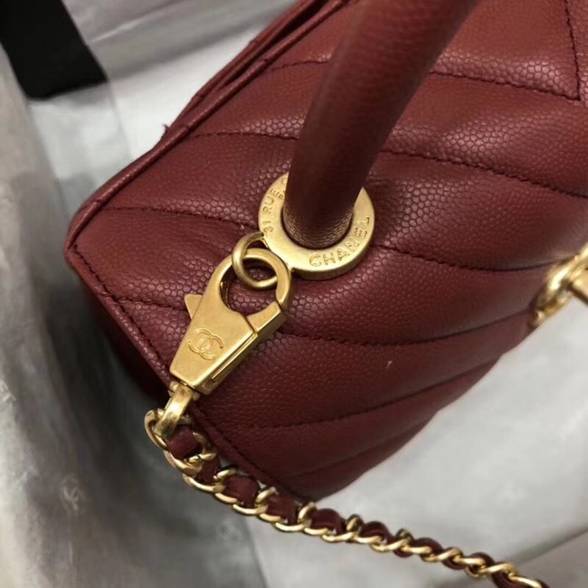 Chanel Small Flap Bag with Top Handle A92990 Wine