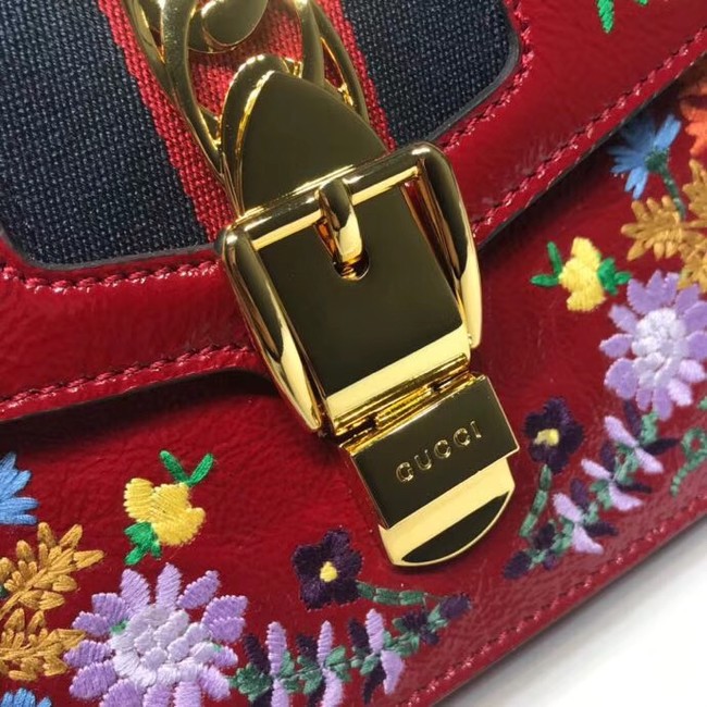 Gucci Sylvie embroidered small shoulder bag 421882 red