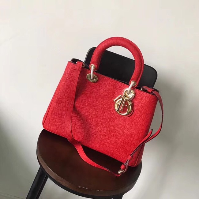 Dior Diorissimo Bag in Original Grainy Leather CD0678 red & Gold-Tone Metal