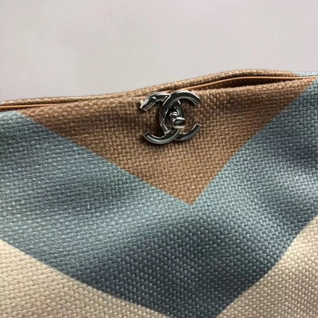 Chanel Medium Canvas Tote Shopping Bag 95105 blue&white&bown