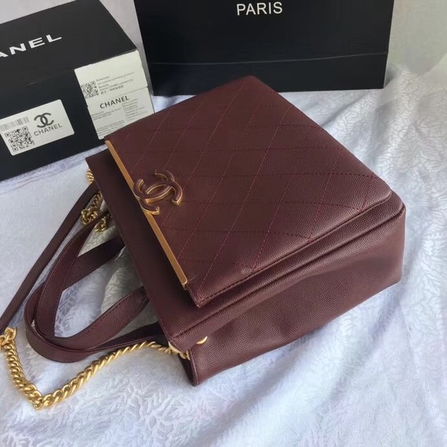 Chanel Small Shopping Bag Grained Calfskin & Gold-Tone Metal A57563 Burgundy