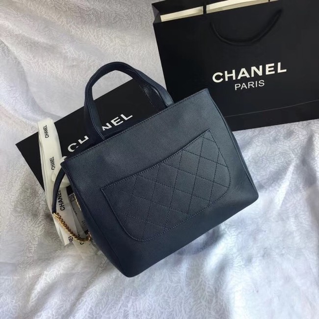 Chanel Small Shopping Bag Grained Calfskin & Gold-Tone Metal A57563 dark blue