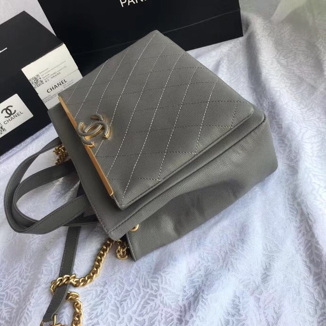 Chanel Small Shopping Bag Grained Calfskin & Gold-Tone Metal A57563 grey