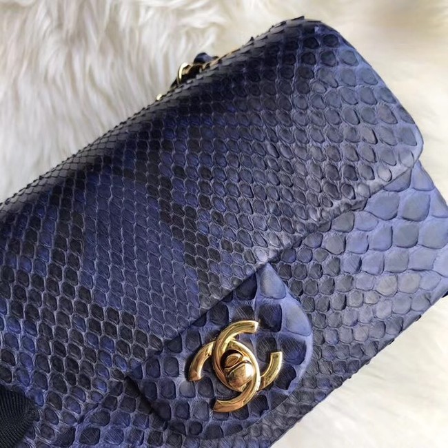 Chanel Mini Flap Bag Python & Gold-Tone Metal A69900 dark blue