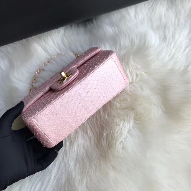 Chanel Mini Flap Bag Python & Gold-Tone Metal d69900 Pink