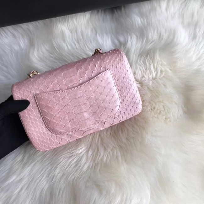 Chanel Mini Flap Bag Python & Gold-Tone Metal d69900 Pink