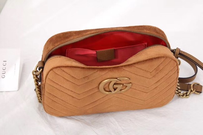 Gucci GG Marmont velvet small shoulder bag 447632 Taupe