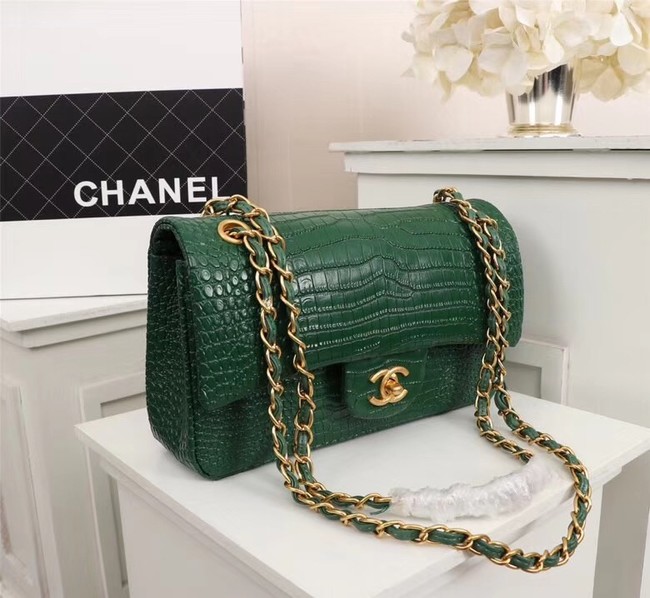 Chanel Classic Handbag Alligator & Gold-Tone Metal A01112 green