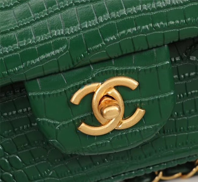 Chanel Classic Handbag Alligator & Gold-Tone Metal A01112 green