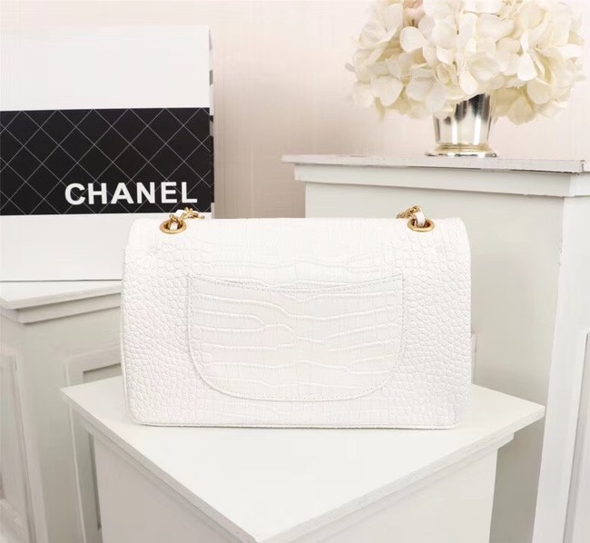 Chanel Classic Handbag Alligator & Gold-Tone Metal A01112 white