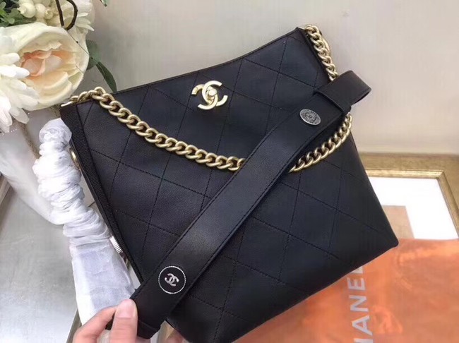 Chanel Hobo Handbag Calfskin Grosgrain & Gold Tone Metal A57576 black