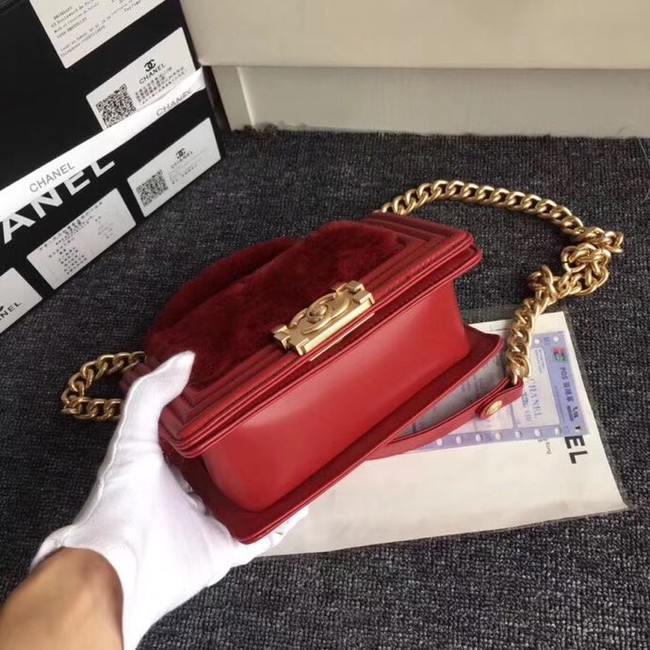 BOY CHANEL Flap Bag with Handle Orylag Calfskin & Gold-Tone Metal A94805 red