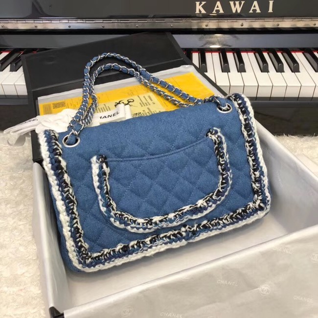 CHANEL Flap Bag Denim Braid & Silve-Tone Metal A57698 blue