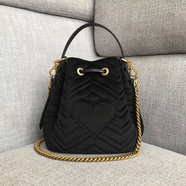 Gucci GG Marmont quilted leather bucket bag 525081 black suede