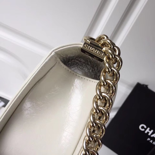 BOY CHANEL Handbag Crumpled Calfskin & Gold-Tone Metal A67086 white