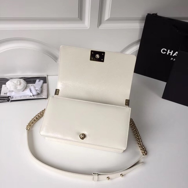 BOY CHANEL Handbag Crumpled Calfskin & Gold-Tone Metal A67086 white