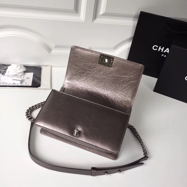 BOY CHANEL Handbag Crumpled Calfskin & Silver-Tone Metal A67086 brown