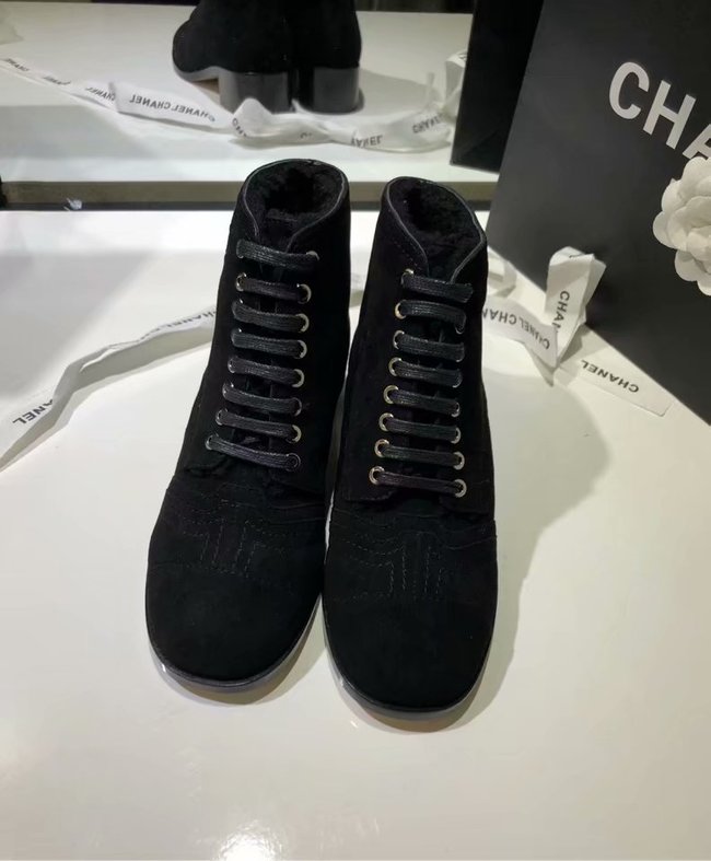 Chanel Lace-Ups Suede Calfskin & Shearling CH2443MG black