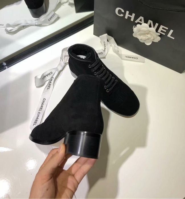 Chanel Lace-Ups Suede Calfskin & Shearling CH2443MG black