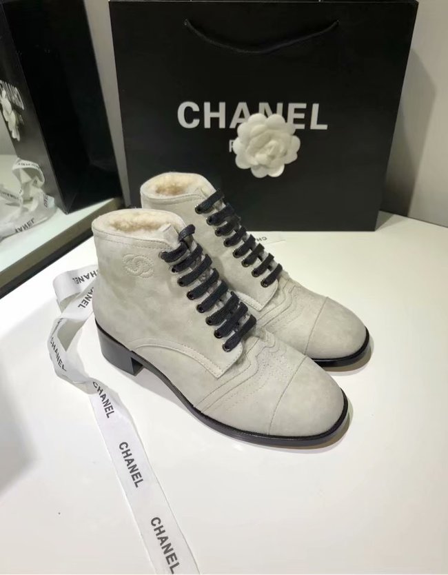 Chanel Lace-Ups Suede Calfskin & Shearling CH2443MG grey