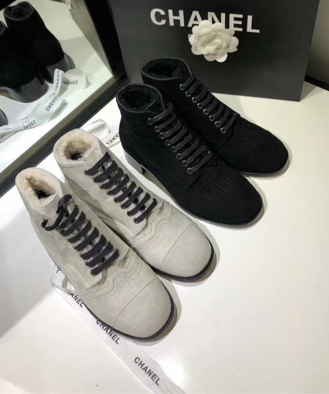 Chanel Lace-Ups Suede Calfskin & Shearling CH2443MG grey