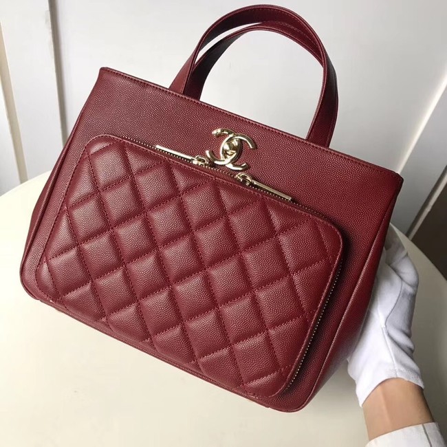 CHANEL Shopping Bag Grained Calfskin & Gold-Tone Metal A93794 red