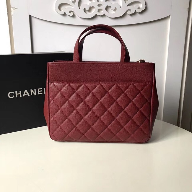 CHANEL Shopping Bag Grained Calfskin & Gold-Tone Metal A93794 red