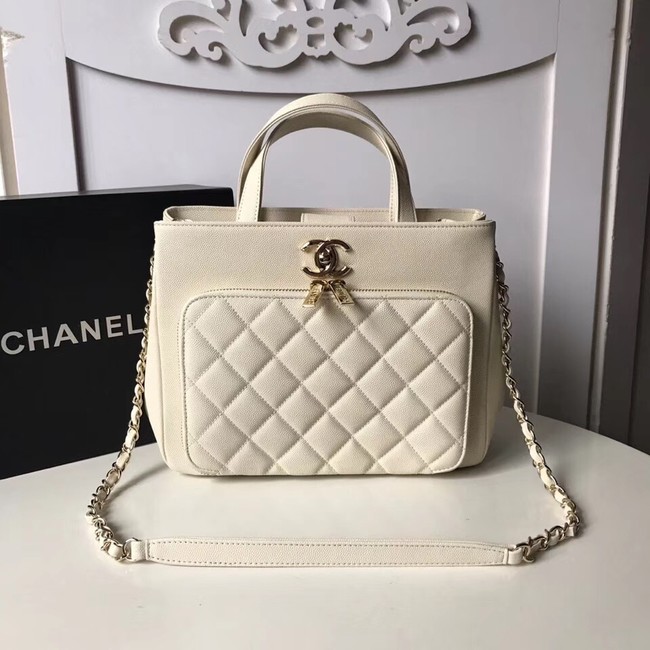 CHANEL Shopping Bag Grained Calfskin & Gold-Tone Metal A93794 white