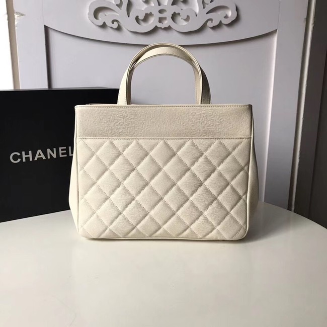 CHANEL Shopping Bag Grained Calfskin & Gold-Tone Metal A93794 white