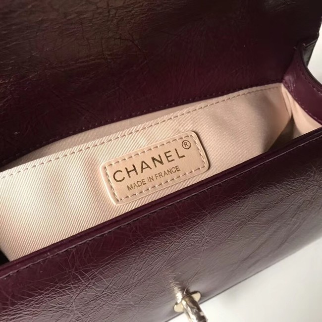 BOY CHANEL Handbag Crumpled Calfskin & Gold-Tone Metal A67086 Burgundy